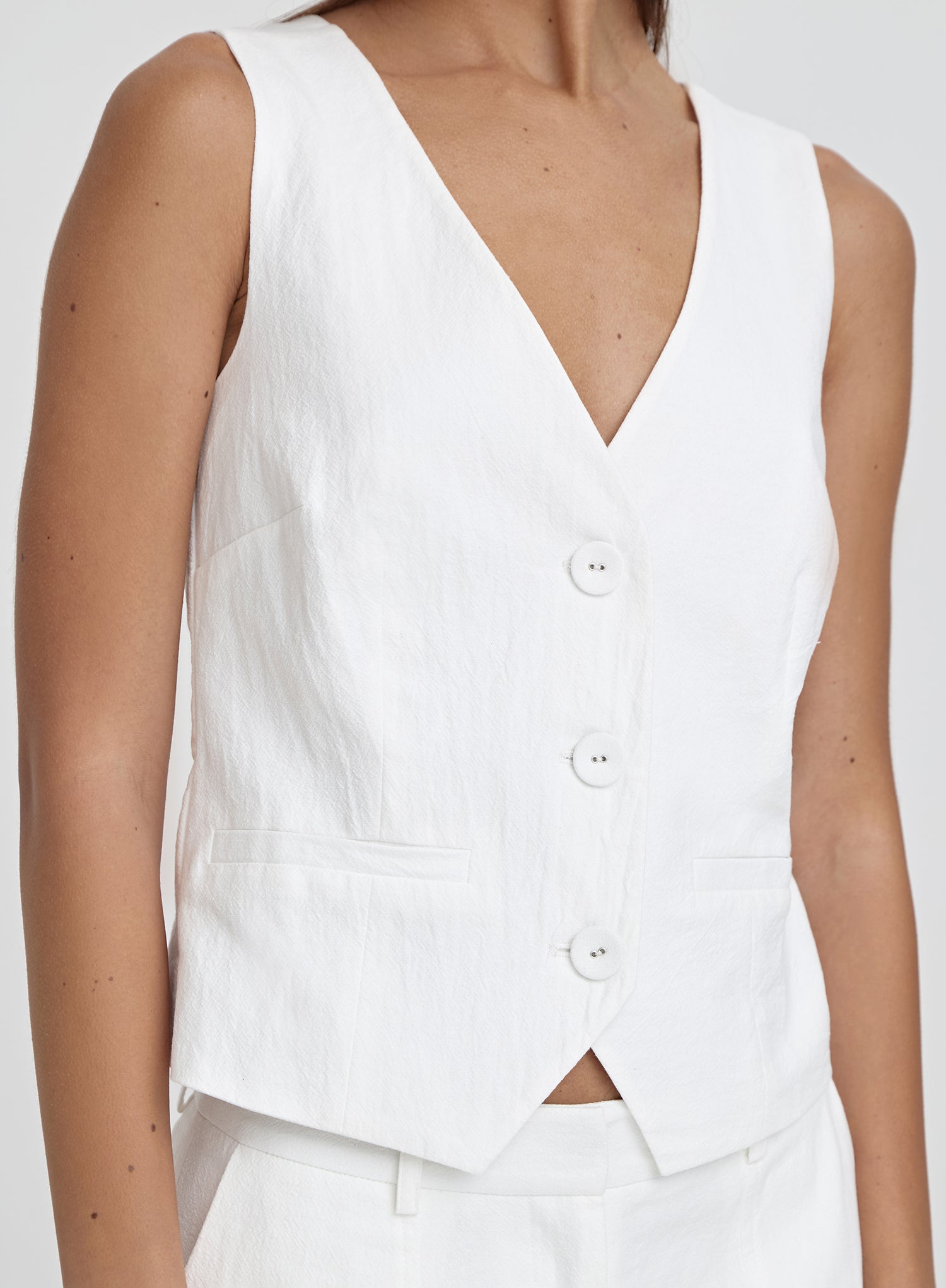 White Linen Cross Back Waistcoat